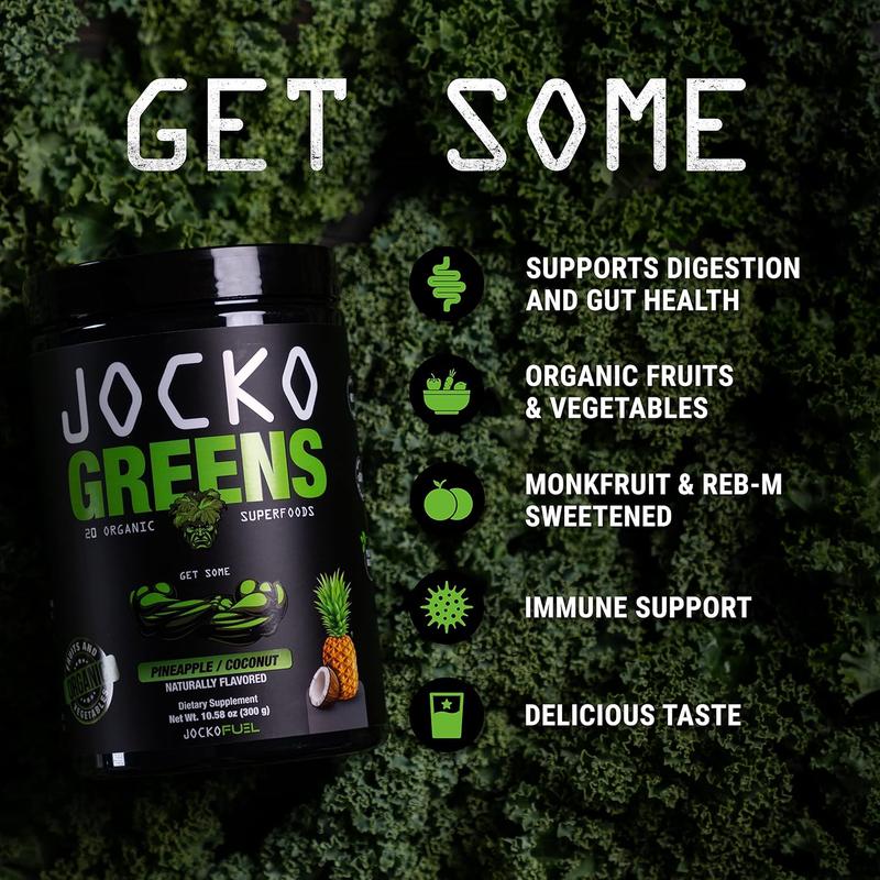 Jocko Fuel Greens Powder (Coconut/Pineapple Flavor) - Organic Greens & Superfood Powder for Healthy Green Juice Healthcare Dietary Supplement Edible