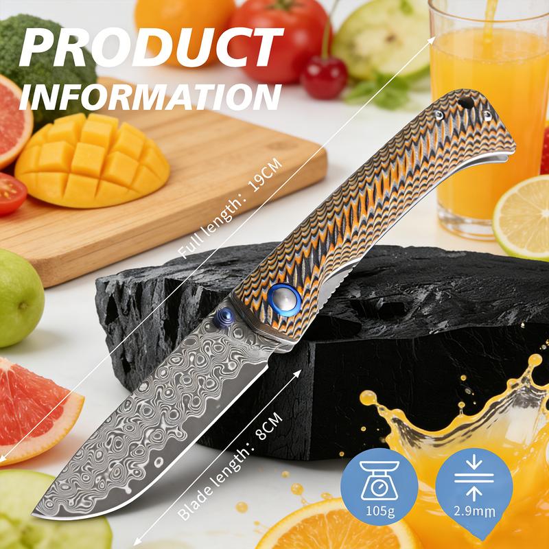 A two-tone G10 Winged Dart folding knife featuring a large Damascus-forged blade—sharp for cutting, portable and durable—ideal for outdoor camping, barbecues, and fishing; collectible grade, an ideal choice for outdoor enthusiasts and as a holiday gift.