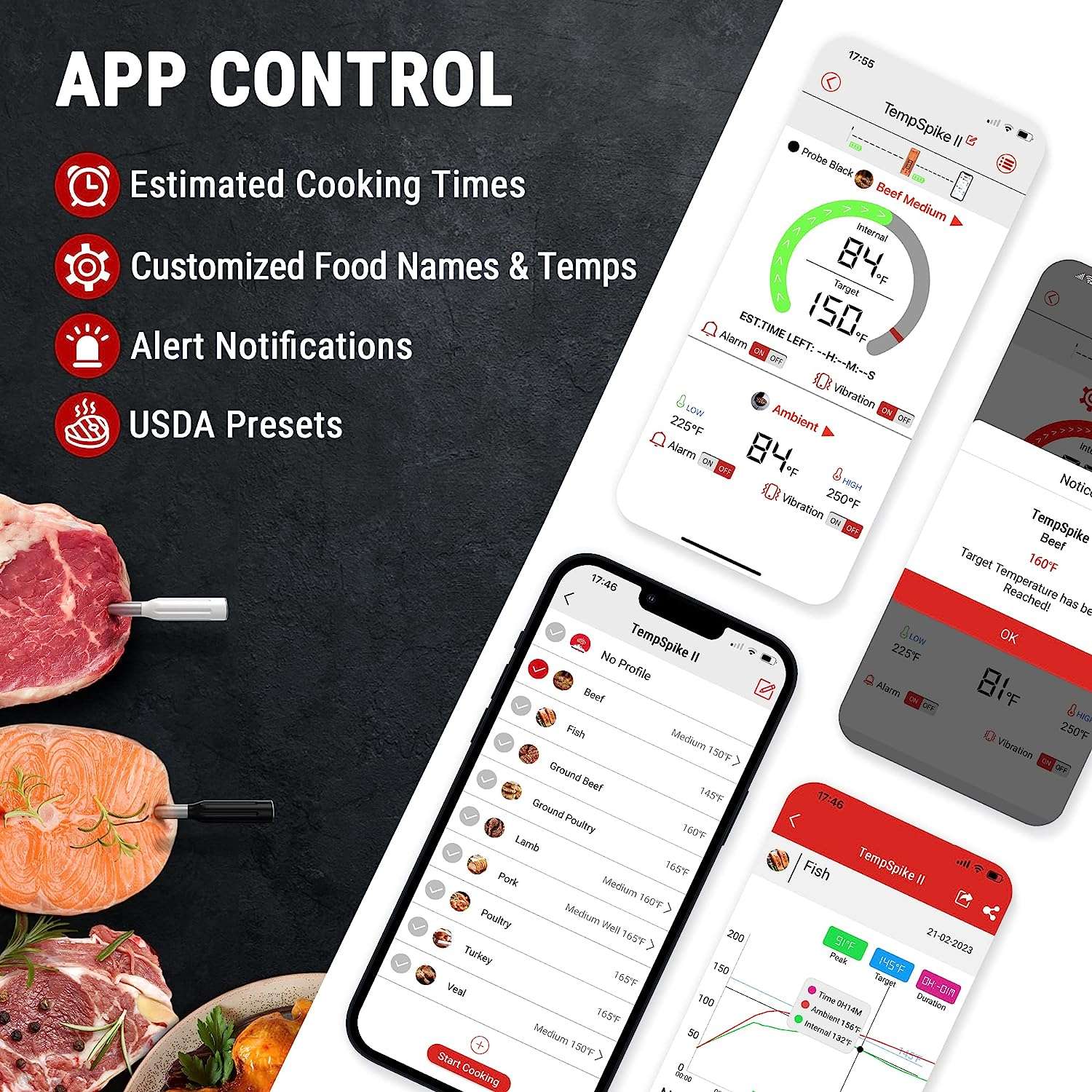 TempSpike Plus Digital Meat Thermometer with 600ft Bluetooth 5.2 Range & Color-Coded Probes for Cooking in Kitchenware