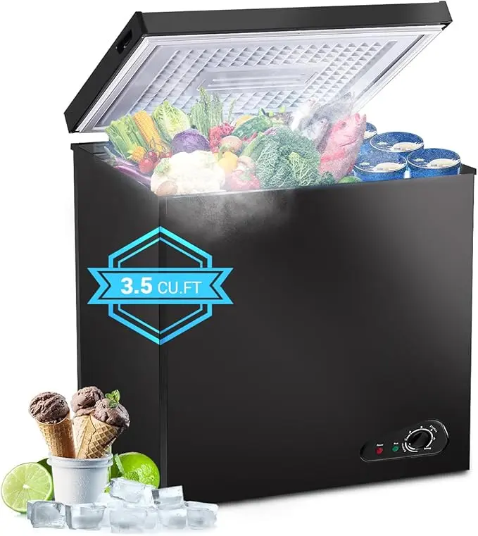 Antarctic Star 3.5 Cu.ft Top-Open Chest Freezer, Kitchen Appliances, Free Standing, 6.8℉ to -4℉ Adjustable Temp, Vinyl Coated Removable Basket, Defrost Drain, Power Saving, High Efficiency Freezers