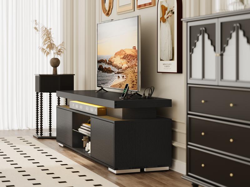 Yitahome TV Stands for Living Room, 65 55 50 inch TV Stand, Modern Entertainment Center w/Power Outlets, LED Television Stands with Storage, Wood TV Stand, Gaming Media Stand