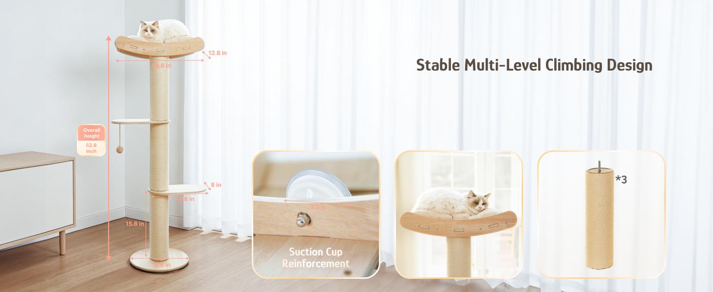 Adjustable Height Cat Tree Tower (102-118 inches ) 5-Tier Hemp Scratching Post Indoor/Outdoor Sturdy Cat Activity Center with Perches