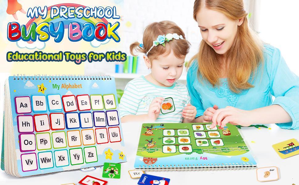 Montessori Busy Book, Preschool Learning Activity Book for Toddlers - 32 & 35 Themes Alphabets, Educational Learning Tools for kids and toddlers