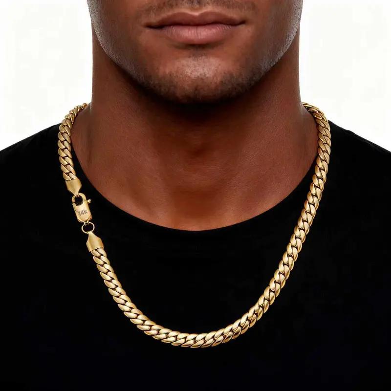 Width 5.5mm gold-plated 14K Cuban necklace and bracelet Vintage Feel Stainless Steel Anti-Rust Technology Christmas Gift for men and women , Length 16/18/20/24 inches