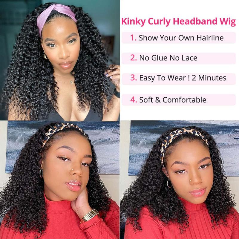 Kinky Curly Human Hair Headband Wig For Black Women 180% Density Glueless Brazilian Remy Jerry Curl Full Machine Made Hair