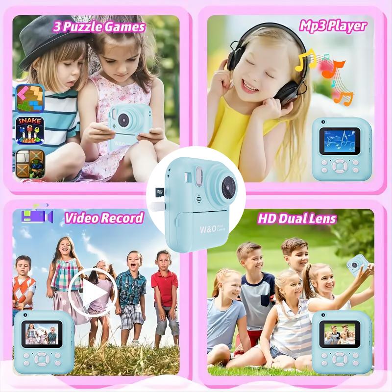 W&O Instant Print Camera , Birthday Gifts Girls Boys Age 3-12, HD Digital Video Cameras Toddler, Portable Toy 3 4 5 6 7 8 9 10 Year Old Girls Boys Mini Photo Booth