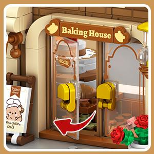 City Bakery Cafe House Building Set with Light, 1289 PCS Baking Shop Toy for Ages 8-12+ - Includes Coffee Cake, Soft Bread, and Light Sets Adjustable