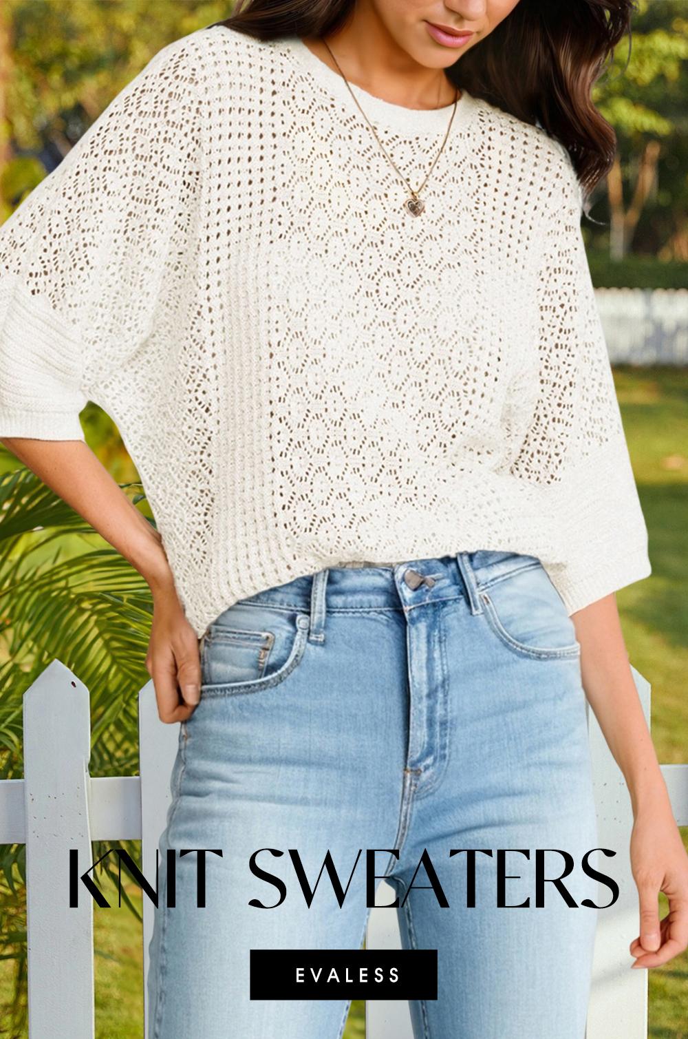 EVALESS Women's Crochet T Shirts Tops Crew Neck Short Sleeve Hollow Out Lace Lightweight Casual Knitwear Sweater Top 2026 Womenswear Springtok Summer Outfits