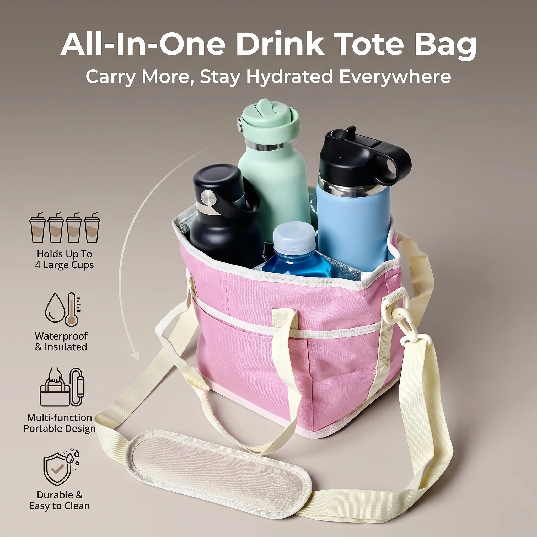Upgraded Thick Insulated Portable Drink Carrier Bag - 4-Compartment Outdoor Cooler Bag, Collapsible, High-Capacity, Adjustable Strap, Family Home Organizer for Tumblers, Water Bottles, Camping Gear