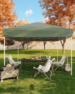 10x10 Pop Up Canopy Tent, Easy Up Canopy with 3 Adjustable Height, Outdoor Sun Shade with 4 Sandbags & Carrying Bag for Camping, Parties,Outdoor Events-Green