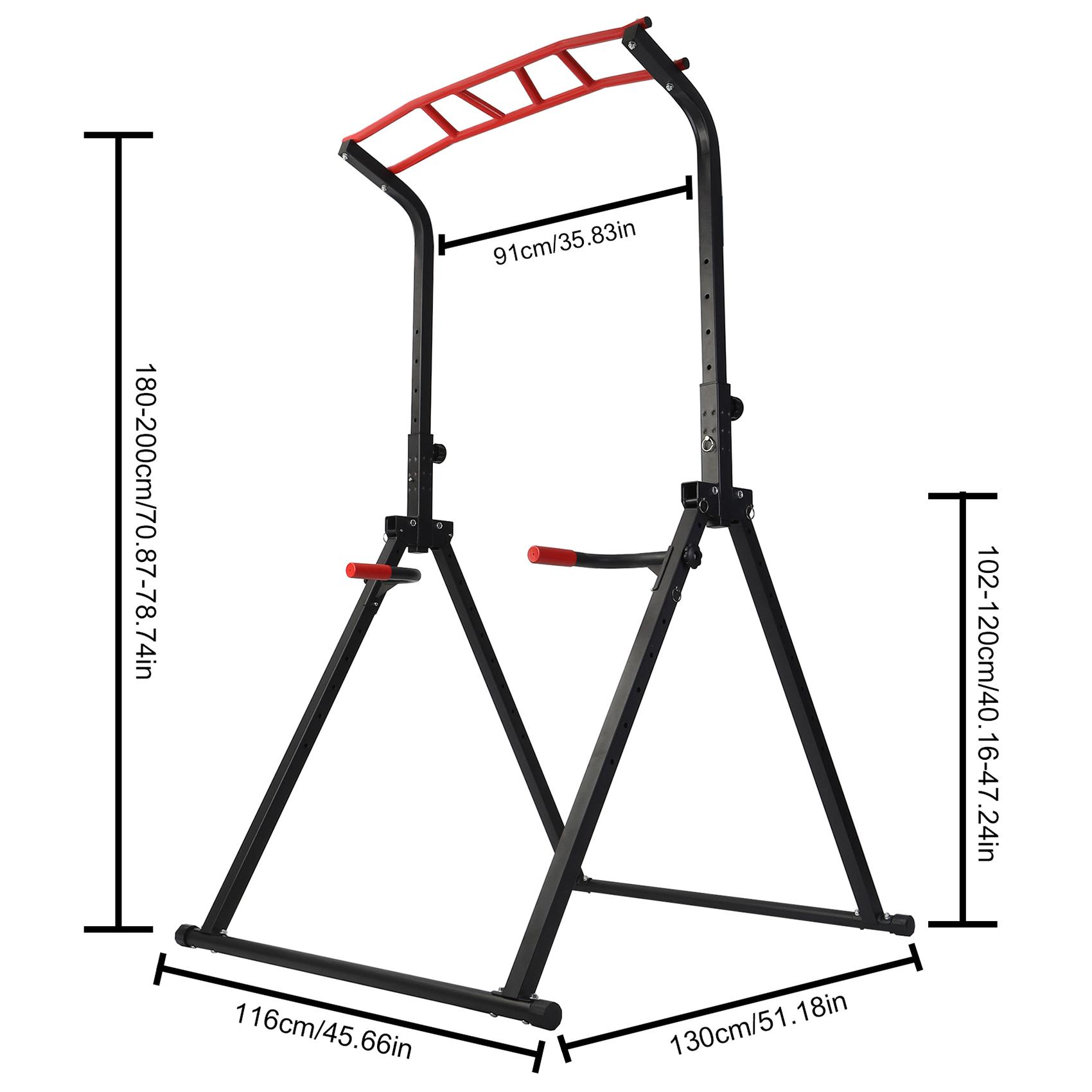 Foldable Power Tower Pull Up & Dip Station – Adjustable Multi-Function Strength Training Equipment with Pull Up Bar, Power Rack & Squat Stand for Home Gym and Outdoor Workouts