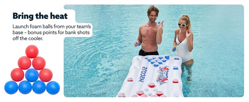 SLOOSH Pool Toys Games Set - Pong Toss Game Water Toys for Adults Kids Family Games, Inflatable Floats Lounge Raft Floating Swimming Pool Accessories 6x3 FT Table with 10 Pong Balls for Parties 4th of July