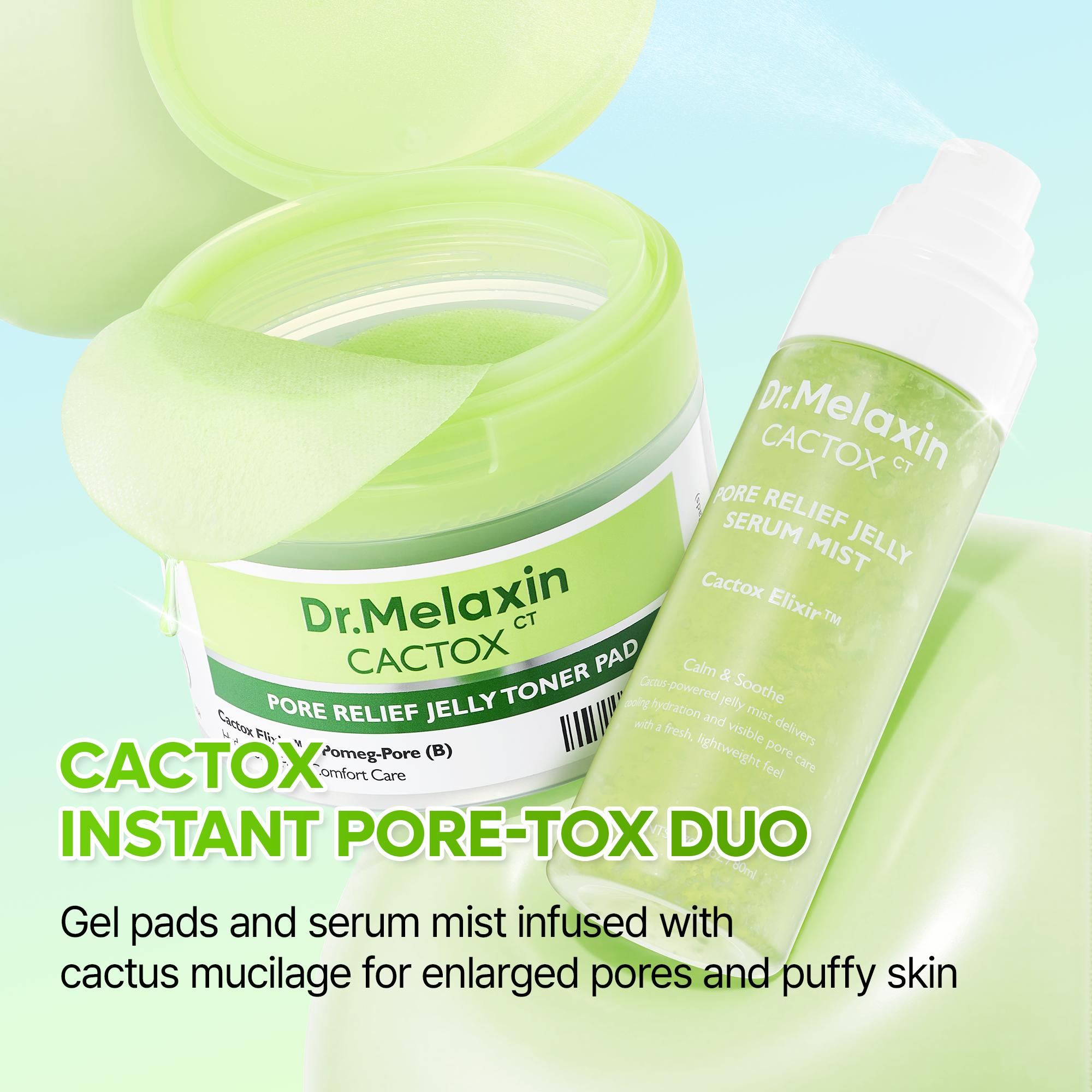 [Dr.Melaxin Official] CACTOX Pore Relief Jelly Toner Pads & Serum Mist Duo with Cactus Cooling Reduce Puffiness & Pore Tightening for Visible Pore Care Skin Repair
