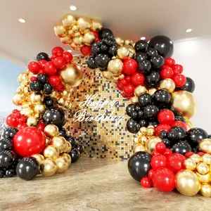 153-Piece Red, Black & Gold Balloon Arch Kit for Casino Nights, Anniversaries & Movie Parties