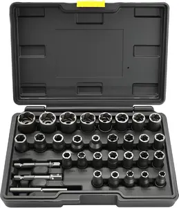 Upgrade Bolt Extractor Set, 32 Counts Impact Bolt & Nut Remover Set, 6mm to 10mm, 13/32" to 3/4",CR-MO Steel Extraction Socket Set with Storage Case,Stripped Lug Nut Remover for Removing Damaged, Frozen, Rusted Universal Impact impact bolt,Gift for Him