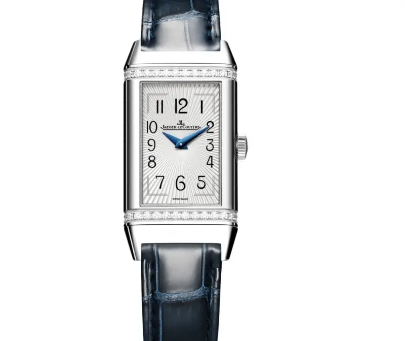 Jaeger-LeCoultre Reverso One 3288420 Quartz Stainless Steel Factory Diamonds Silver Dial Blue Leather Strap Ladies Watch WHP042399/WHP042852
