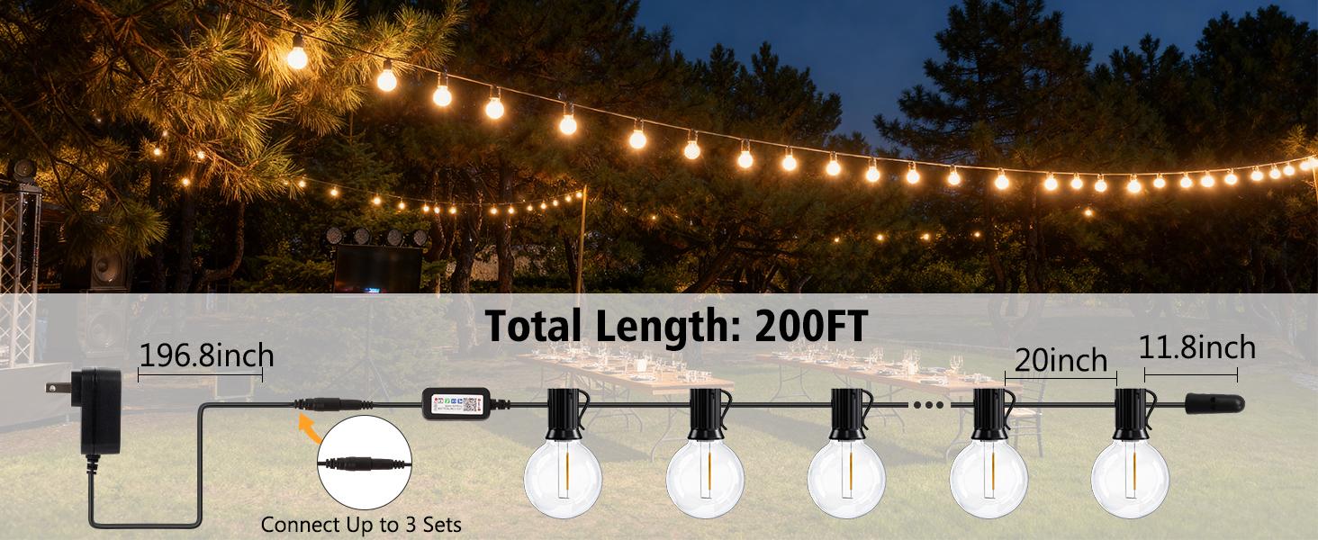echosari Outdoor String Lights with APP Control, 200FT G40 LED String Lights for Outside with 84 Shatterproof Bulbs, Hanging Patio Lights for Balcony Apartments Backyard, Bistro,Garden, Porch, Party echosari Outdoor String Lights with APP Control, 200FT G40 LED String Lights for Outside with 84 Shatterproof Bulbs, Hanging Patio Lights for Balcony Apartments Backyard, Bistro,Garden, Porch, Party