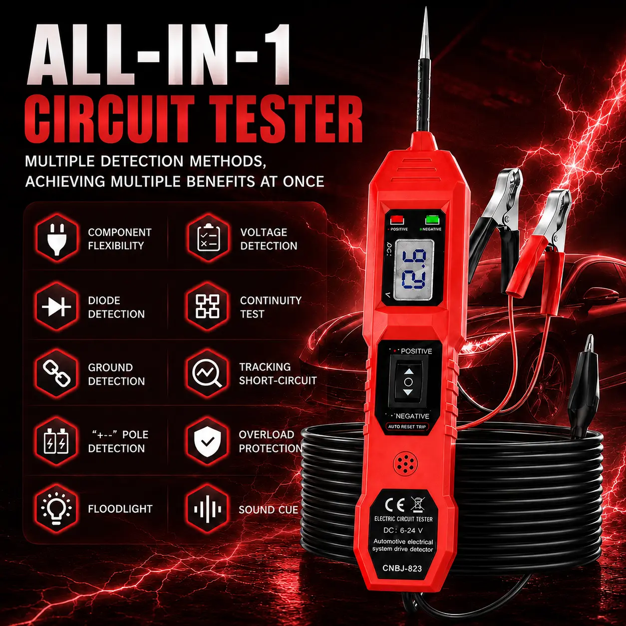Circuit Tester, Automotive Electric Circuit Tester With Voltage Display LED Light, Car Power Circuit Probe Kit For Vehicle