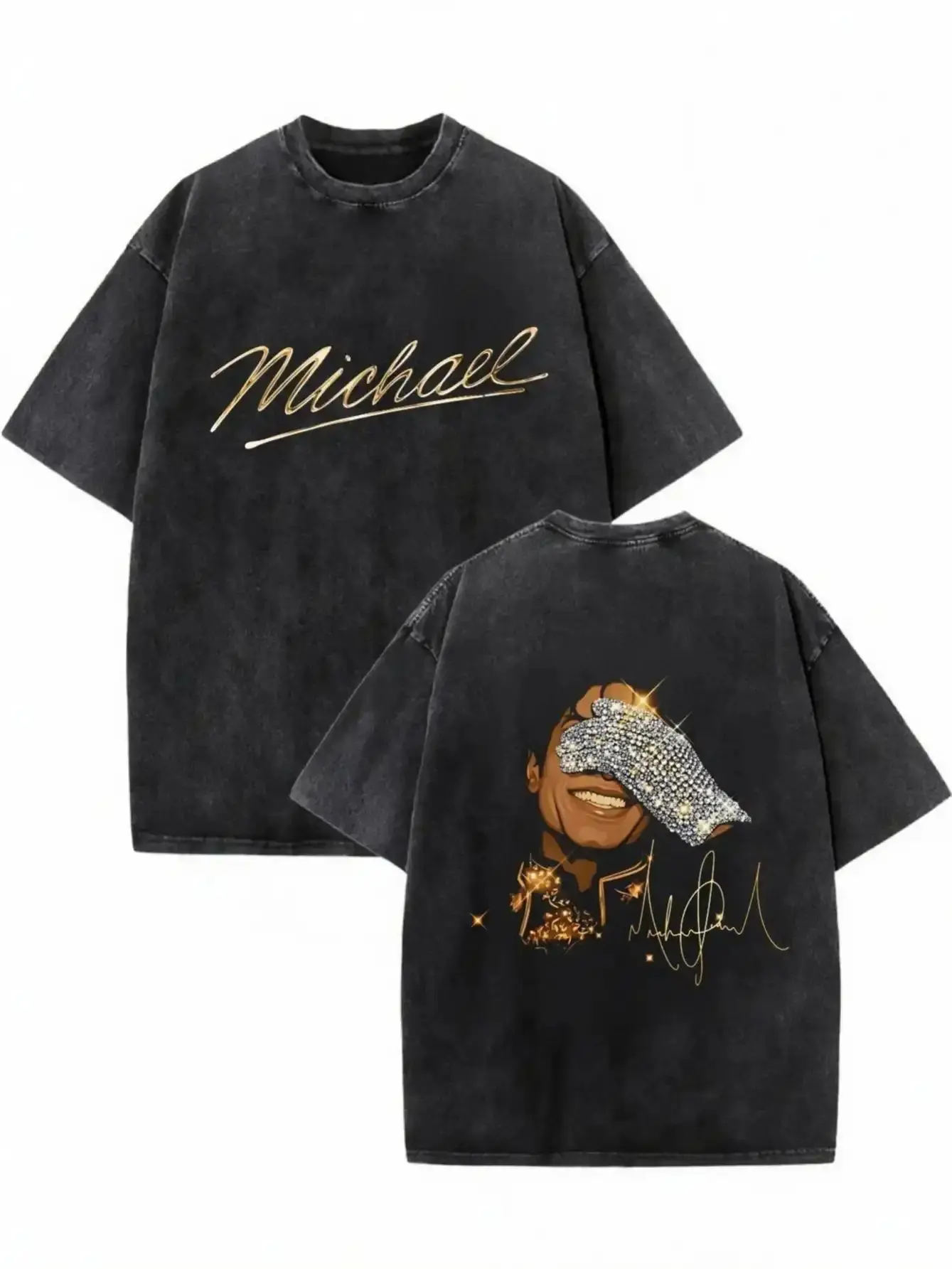 100 Percent Cotton Oversized Black T Shirt Michael Jackson Signature And Cartoon Portrait Design Summer Streetwear Fashionable Street Retro Style#   Michael Jackson#   Jaafar Jackson#   biopic#   music legend