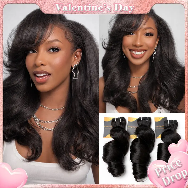 [Wequeen] Yaki Loose/ Yaki Straight/ Burmese Curly Virgin Human Hair Bundle Set 240g One-Pack Solution Seamless Blend & Natural Flow Blow Out Valentine Gifts New Drops
