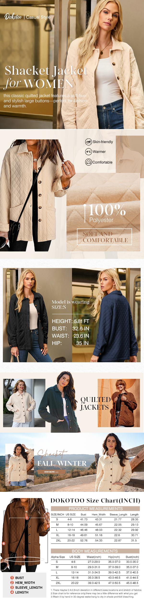 Dokotoo Casual Quilted Jackets for Women Button Down Collared Long Sleeve Shirts Fall Jackets with Pockets 2026