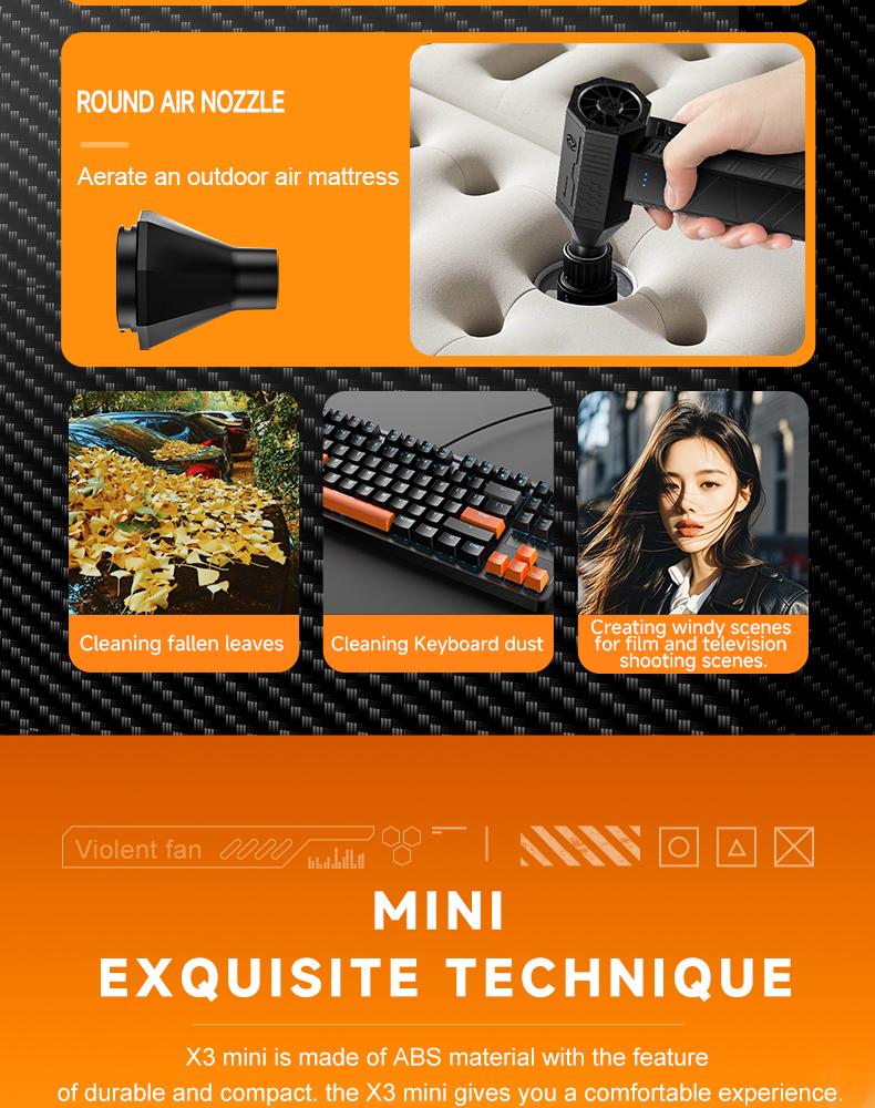 180W Ultra-Powerful Air Duster: 150K RPM for Violent Dust/Snow Removal. Blast Away Debris from PCs, Car AC Vents & Seat Corners, Furniture, Yard Leaves & Pet Hair. High-Speed Handheld Blower with Brushless Motor.