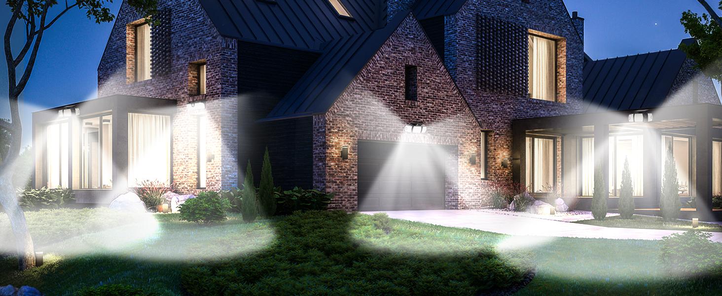 VIVOHOME Linkable Solar Flood Lights Outdoor, 2 Adjustable Motion Sensors Security Lights with 3 Heads, 2500LM, IP65 Waterproof, Solar Powered for Outside, Yard, Porch, Patio