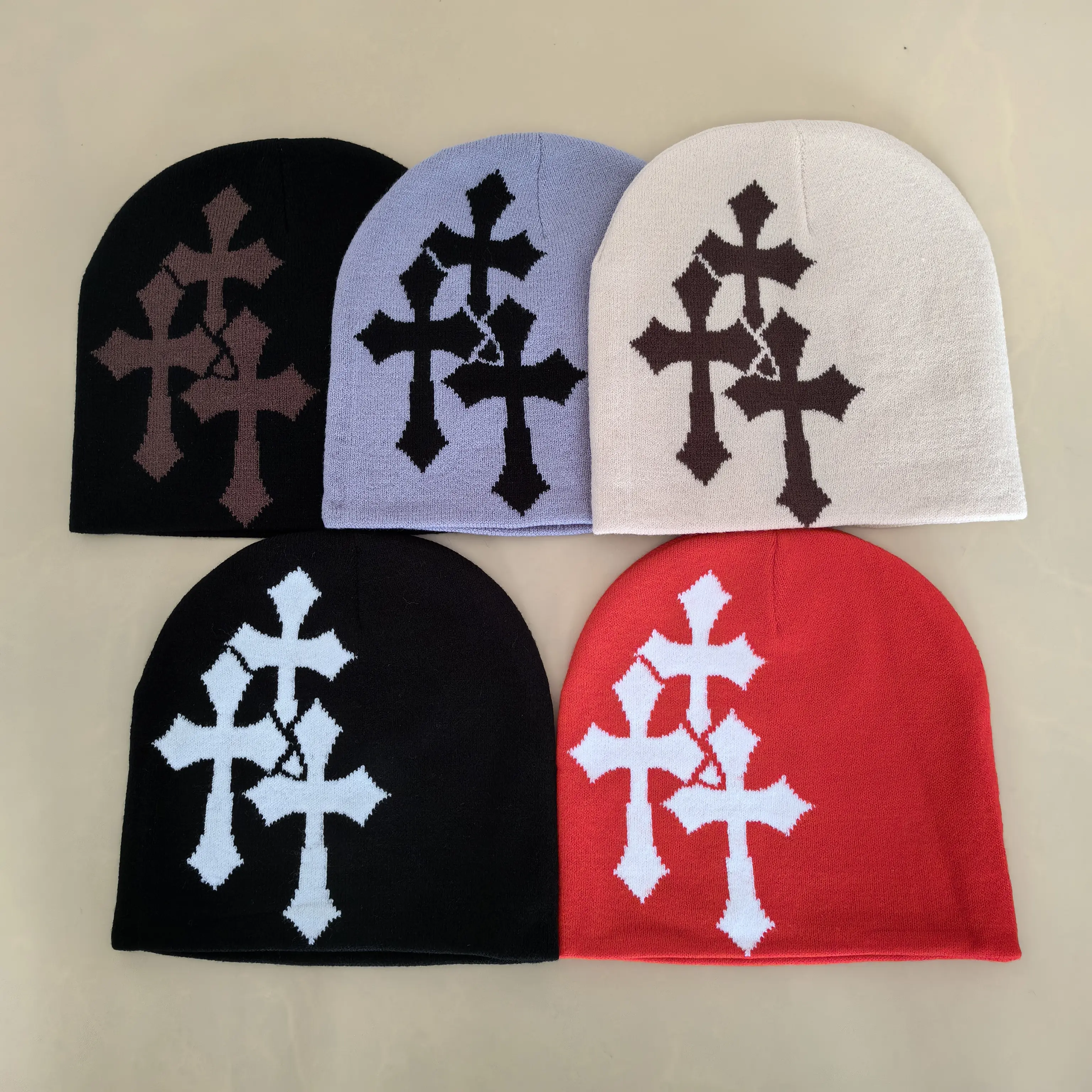 Y2K Cross Pattern Knitted  beanie hats Unisex Soft Elastic Warm Winter Hat Hip Hop Street Style Outdoor Cold Weather Cap Cool Hat mens hats beanies