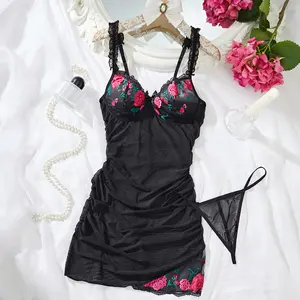 Women Lingerie Lace Babydoll Sexy Chemise Nightwear Teddy V Neck Sleepwear Boudoir Outfits