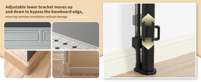 SMONTER 47” Extra Tall Retractable Baby Gate, (Newly upgraded hook design) Reinforced Mesh Dog Gate Extends to 59" Wide, Baby Gate for Stairs, Doorways, Hallways, Indoor and Outdoor, Black