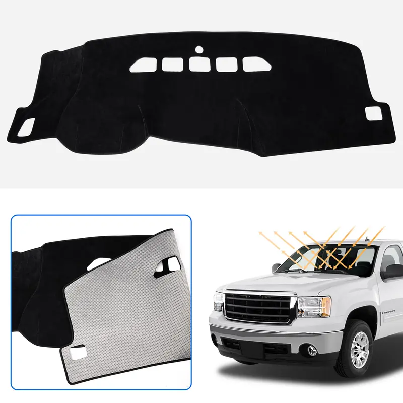 Canvcle Custom Fit Automotive Car Dashboard Anti-Slip Pad for 2007-2013 Chevy Silverado GMC Sierra, Bonded Fabric Flannel Sunshade, UV Protection Car Accessories Interior, Easy Installation Glove Box Access Cover