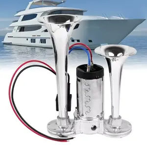 Universal Vehicle 12V Super Loud Dual Trumpet Air Horn Kit with Compressor Chrome Finish