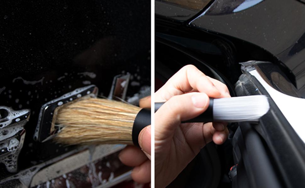 4 PCS Car Detailing Brush Set for Cleaning Interior or Exterior, Boars Bristle Detailing Brushes, Dusting Cleaning Supplies, Tool for Emblem, Air Vents, Wheels, Leather Upholstery Seat