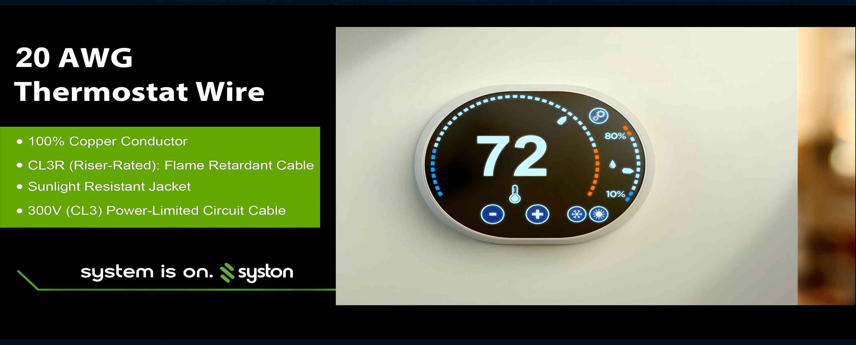 Syston 20AWG 2-Conductor Brown CL3R Thermostat Control Cable 20/2 Solid Copper CMR Riser Rated 300V Low Voltage Wire for HVAC Doorbells Heating Systems Alarm and Intercom Installations Indoor Outdoor UV Resistant