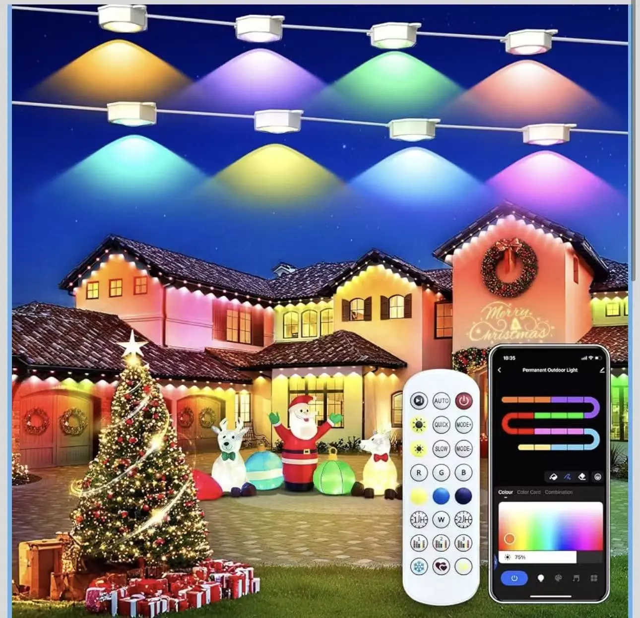 Smart Permanent Outdoor Lights for House, 100ft with 60 RGB Permanent Christmas Lights, P67 Waterproof with DIY Scene for Halloween Christmas Decor, R