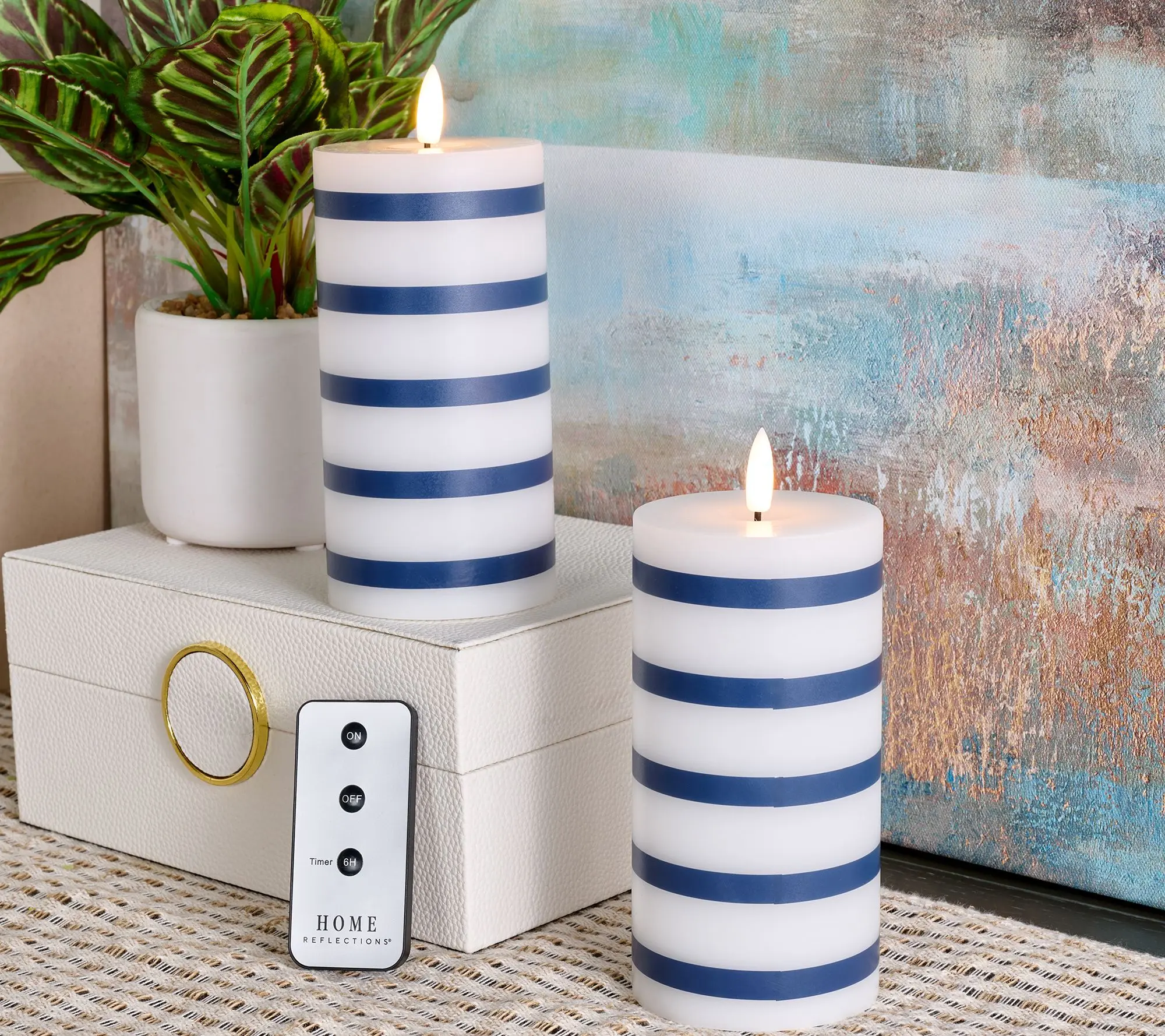 Home Reflections_S/2 6" Flameless Striped Pillar Candles Home Reflections_S/2 6" Flameless Striped Pillar Candles