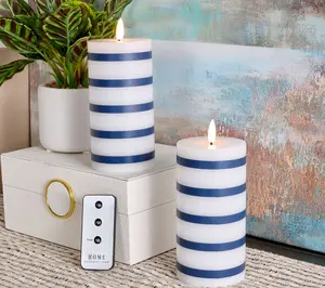 Home Reflections_S/2 6" Flameless Striped Pillar Candles Home Reflections_S/2 6" Flameless Striped Pillar Candles