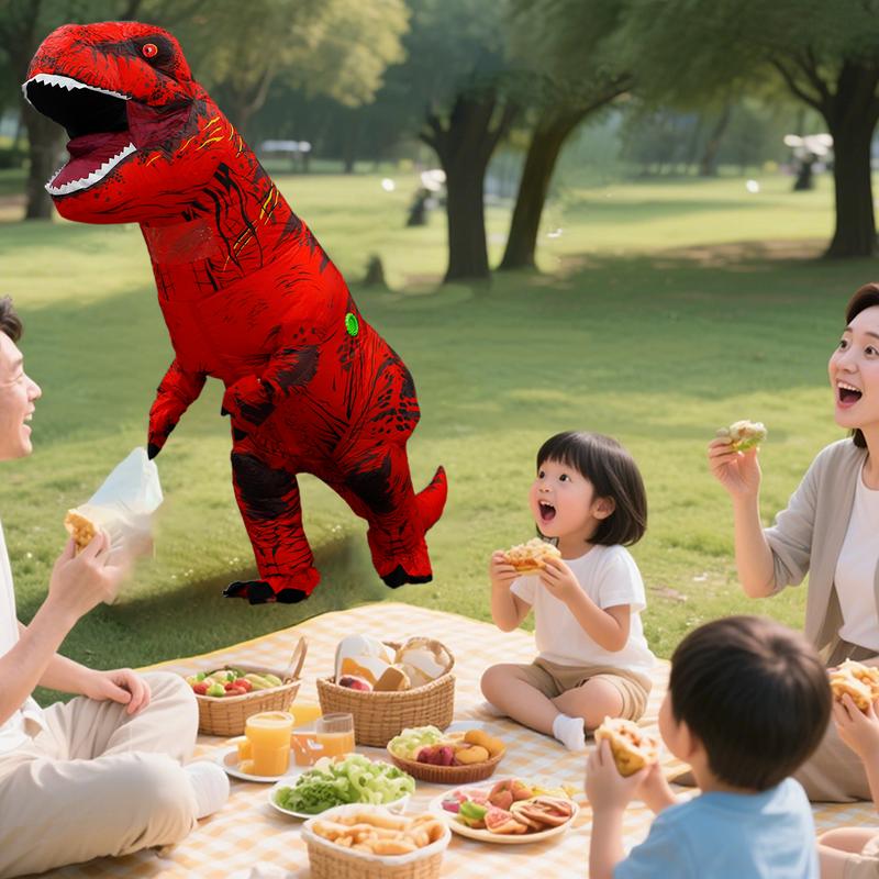 Red Tyrannosaurus Rex Inflatable Costume Adult Size Halloween Themed Party Funny Cosplay Quick Inflation Cool Design Guaranteed Attention