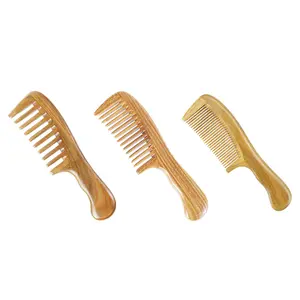 Handmade 100% Natural Green Sandalwood Hair Combs - Anti-Static Sandalwood Scent Natural Hair Detangler Wooden Comb (Wide Tooth)