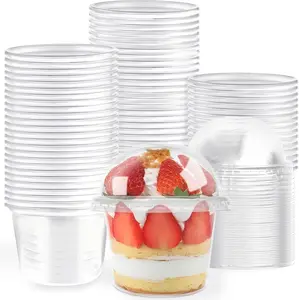 50 Pcs 8 OZ Disposable Plastic Cups with Dome Lids,Clear Dessert Cup,Mini Parfait Appetizer Containers for Ice Cream,Cake,Fruit,Pudding,Jello Shot,Drink,Yogurt,Soups,Salad,Snacks Jnnzzggu