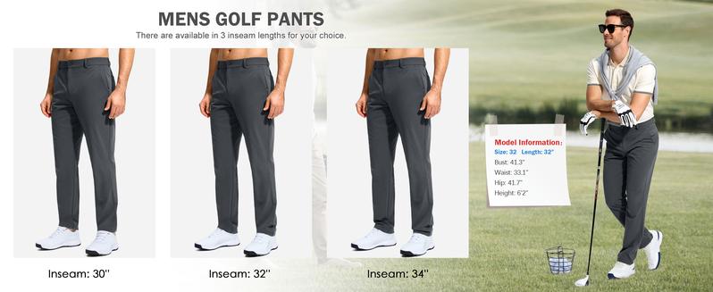 G Gradual Mens Golf Pants Stretch Straight Casual Work Pants for Men with 4 Pockets 30"/32"/34" Lightweight Quick Dry Plain Trousers for Men Business Travel Outdoor Menswear