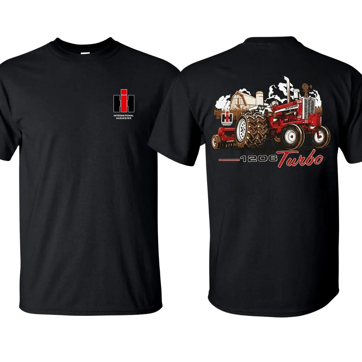 International 1206 Farmall Tractor Logo 2-Sided Men T-Shirt American Farmer Tee Farm Life Shirt Vintage Style Short Sleeve Crewneck For Him For Her