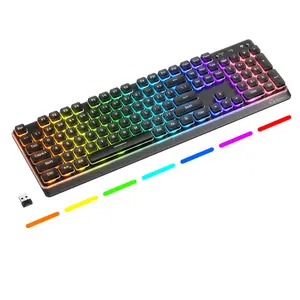 M104 Wireless Gaming Keyboard Wired/Bluetooth Mechanical Feel Light up Membrane Computer Keyboard with Numeric Keypad RGB Full Size Mental Panel 4000MAH Rechargeable Quiet for PC Gamer