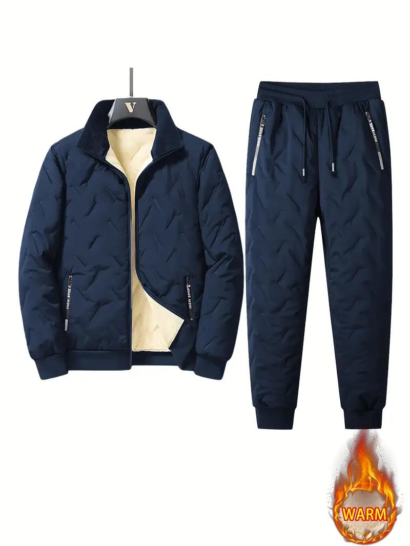 2-Piece Autumn Winter Sherpa Tracksuit Fleece-Lined Thickened Stand Collar Unisex Casual Outdoor Wear Athletic Training Apparel Athletic Workout Clothing men's sweatsuit set men 2 piece sets men's 2 piece set Athleisure men 2 piece sets