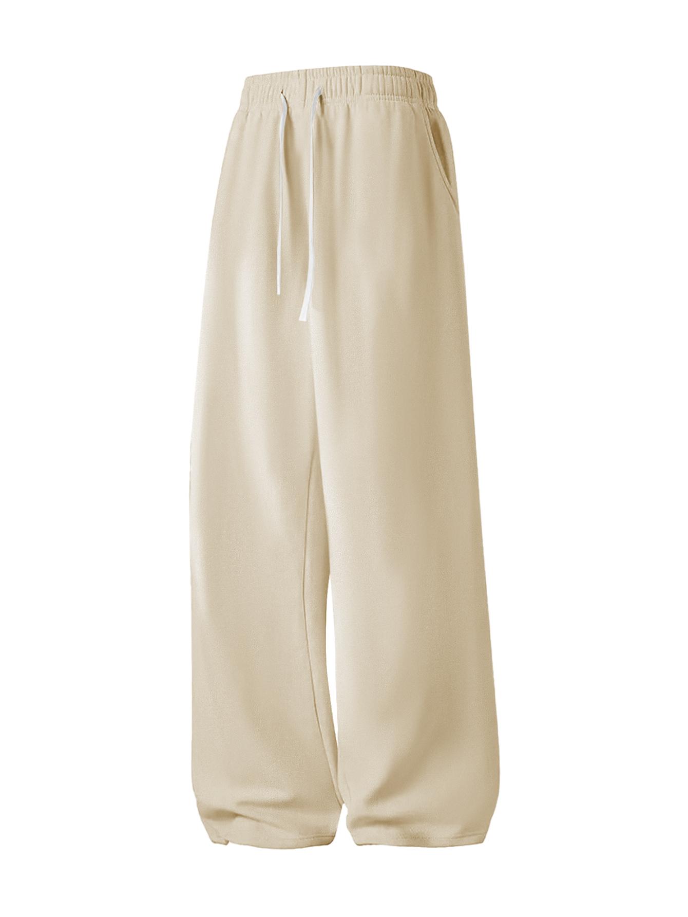 Men's Regular Fit Drawstring Casual Pants - Soft and slightly stretchy fabric, comfortable and breathable, drawstring waist adjustment, solid color, perfect for outdoor sports and fitness activities in spring and summer Plain Trouser Menswear