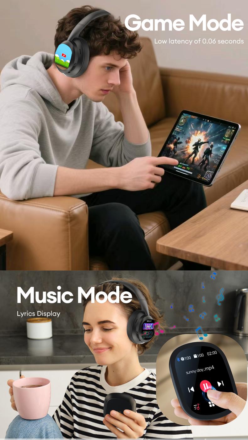 HYUNDAI X1 Pro Wireless Headphones with Detachable Full Color LCD Touch Screen Support 169 Languages Bluetooth Translation Function AI Assistant & Smart Chat