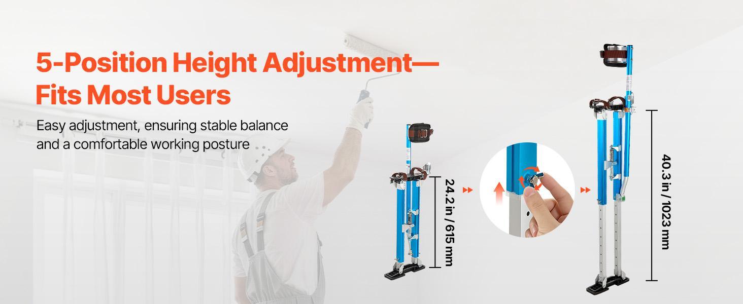 VEVOR Drywall Stilts for Painters & Cleaning, Aluminum Sturdy Structure, 24.2-40.3 in Adjustable Height, 228 lbs Load Capacity, Non-Slip Rubber Feet, Dual Spring Shock Absorption, Comfortable Leg Straps, 3-Level Heel Brackets, Blue#BackToSchool VEVOR Drywall Stilts for Painters & Cleaning, Aluminum Sturdy Structure, 24.2-40.3 in Adjustable Height, 228 lbs Load Capacity, Non-Slip Rubber Feet, Dual Spring Shock Absorption, Comfortable Leg Straps, 3-Level Heel Brackets, Blue#BackToSchool