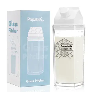 Papablic Glass Breastmilk Storage Bottles, Baby Breast Formula Milk Container for Breastfeeding Essential, Reusable Milk Pitcher Shaped Collection for Fridge & Milk Cooler, BPA Free, 17 oz