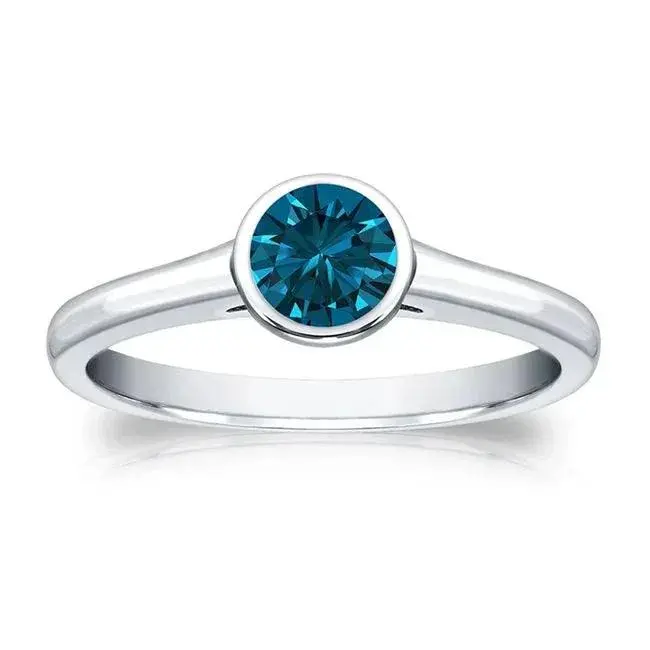 14k White Gold Ocean Blue Solitaire Diamond Ring (0.50 ct tw)