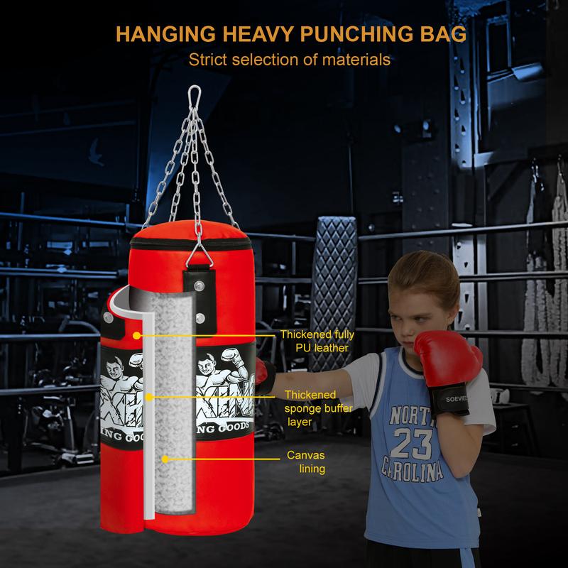 24'' Punching Bag for Adults,Men,Women,Kids, Hanging Punching Bag with Boxing Gloves, Chains, Wristband, Heavy Boxing Bag for Training, Karate, Kickboxing, Muay Thai -Unfilled (Red)